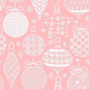 Doodle Christmas baubles white and blush WB23