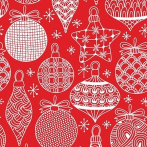 Doodle Christmas baubles white and red WB23