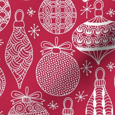 Doodle Christmas baubles white and viva magenta WB23