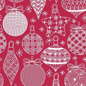 Doodle Christmas baubles white and viva magenta WB23