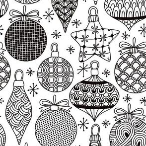 Doodle Christmas baubles black and white WB23