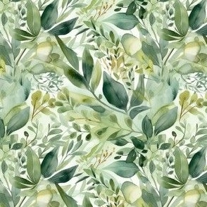 Green Foliage Print, Leaves on White