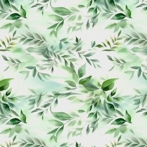 Green Leaves Print, Green Foliage on White Background