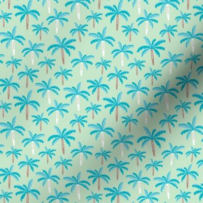 Summer palm tree beach coconut pastel bikini tropics illustration print in mint and blue SMALL