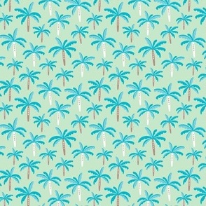 Summer palm tree beach coconut pastel bikini tropics illustration print in mint and blue SMALL