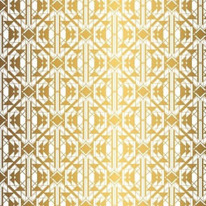 White and Gold Faux Foil Vintage Art Deco Geometric Triangle Pattern 