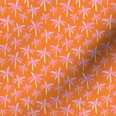 Summer palm tree beach island vibes pastel bikini tropics illustration print in pink blush on orange bright nineties palette