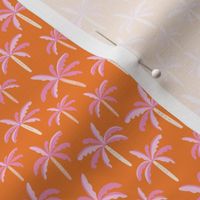 Summer palm tree beach island vibes pastel bikini tropics illustration print in pink blush on orange bright nineties palette