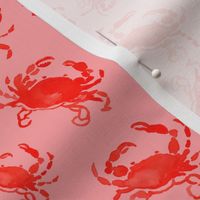 Maryland Summer Crab Delight: Playful Red Watercolor Crabs on Peachy Pink