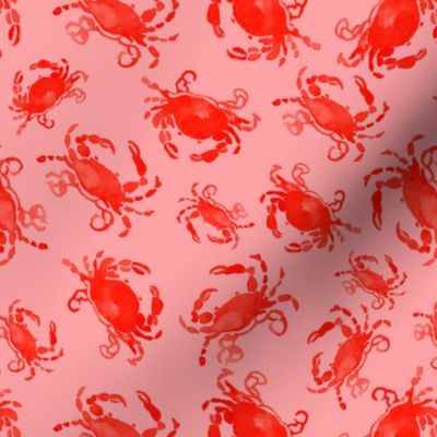 Maryland Summer Crab Delight: Playful Red Watercolor Crabs on Peachy Pink