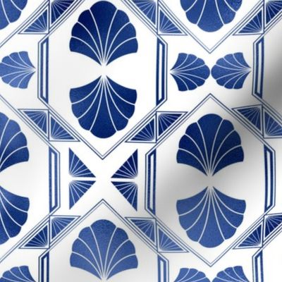 Scallop Shells in Blue and White Art Deco Vintage Foil Pattern