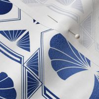 Scallop Shells in Blue and White Art Deco Vintage Foil Pattern