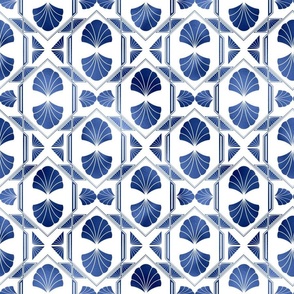 Scallop Shells in Blue and White Art Deco Vintage Foil Pattern