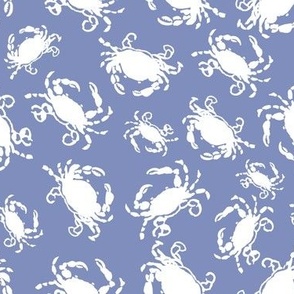 Nautical Seaside Crab Pattern in Chambray Blue and Cream: Painted watercolor crabs in a cottage coastal design for home decor, fashion, and crafts