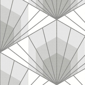 Hex Deco Sunrise XL 24 wallpaper scale in custom monochrome grey and white by Pippa Shaw