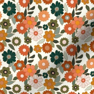 Small / Farrah's Florals - Retro Vintage Flowers