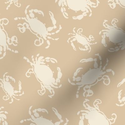 Nautical Seaside Crab Pattern in Cream Crabs on Sand Taupe: Painted watercolor crabs in a cottage coastal design for home decor, fashion, and crafts