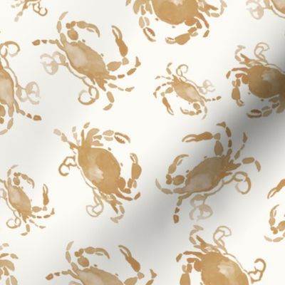 Nautical Seaside Crab Pattern in Sand and Cream: Painted watercolor crabs in a cottage coastal design for home decor, fashion, and crafts