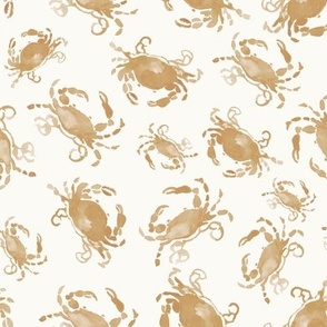 Nautical Seaside Crab Pattern in Sand and Cream: Painted watercolor crabs in a cottage coastal design for home decor, fashion, and crafts