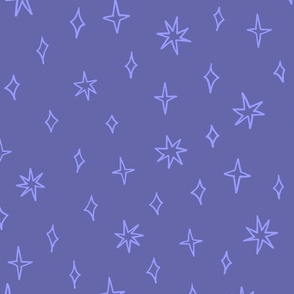 Starry Sparkles - hand drawn diamonds and irregular stars - periwinkle purple - shw1032 - large scale