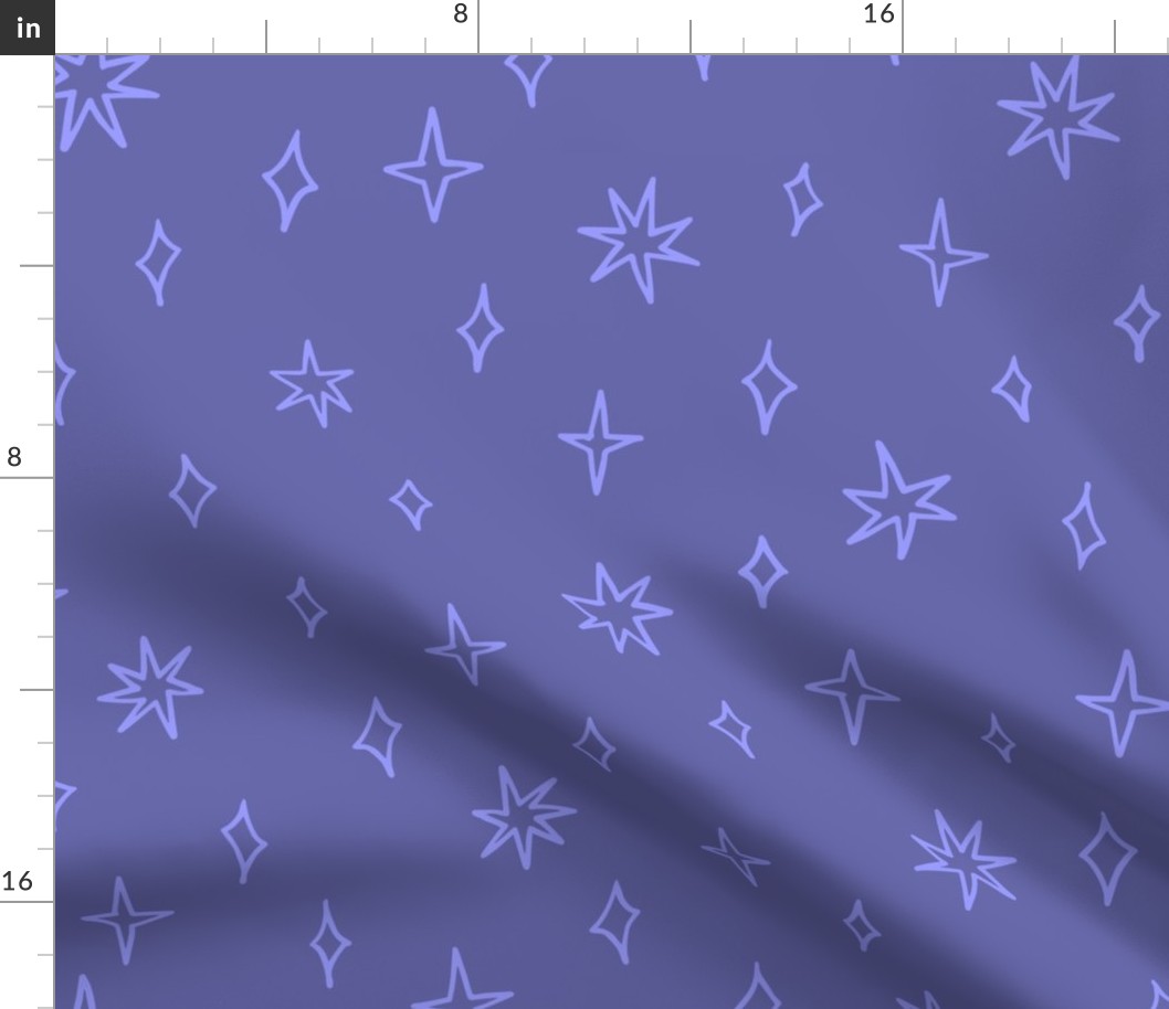 Starry Sparkles - hand drawn diamonds and irregular stars - periwinkle purple - shw1032 - large scale