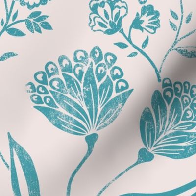 Ingrid Vintage Inspired  floral  Dove & turquoise LARGE
