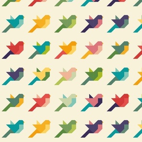 Rainbow Baby Bird Cheater Quilt, Geometric Bird, Sparrow, Quilt Block Fabric