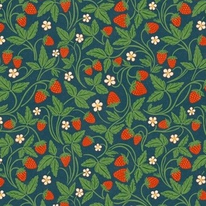Spring Strawberries - 6" small - red and green on teal blue 