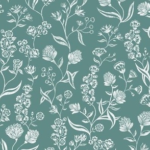 Ingrid vintage inspired floral Eucalyptus green Medium