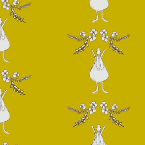 Half-Drop Rabbits with Flowers in Off White on Goldenrod Yellow (LARGE) B23004R08A