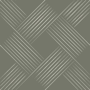 Contemporary Geometric Weave _ Creamy White_ Limed Ash Green _ Hand Drawn Brush Stroke Lines