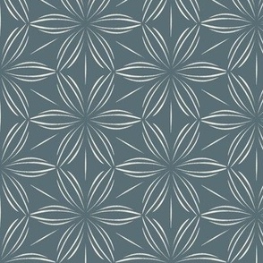 Flowers and Lines _ Creamy White_ Marble Blue _ Floral
