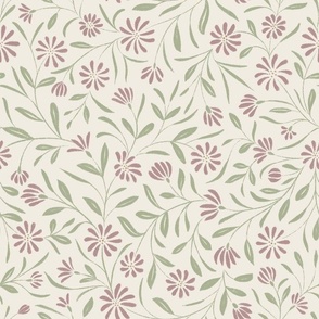 Flowy Textured Floral _ Creamy White_ Dusty Rose Pink_ Light Sage Green_ Lion Gold _ Pretty Flowers