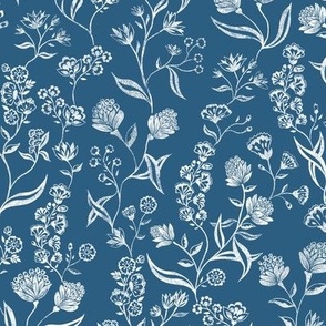 Ingrid Vintage Inspired  floral  Heron Blue medium