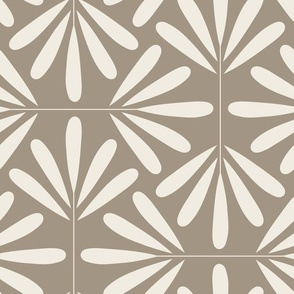 Geofloral | Creamy White, Khaki Brown 02 | Brown Art Deco Geometric Floral