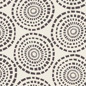 Mosaic Circles | Creamy White, Purple-Brown-Gray | Hand Drawn Geometric