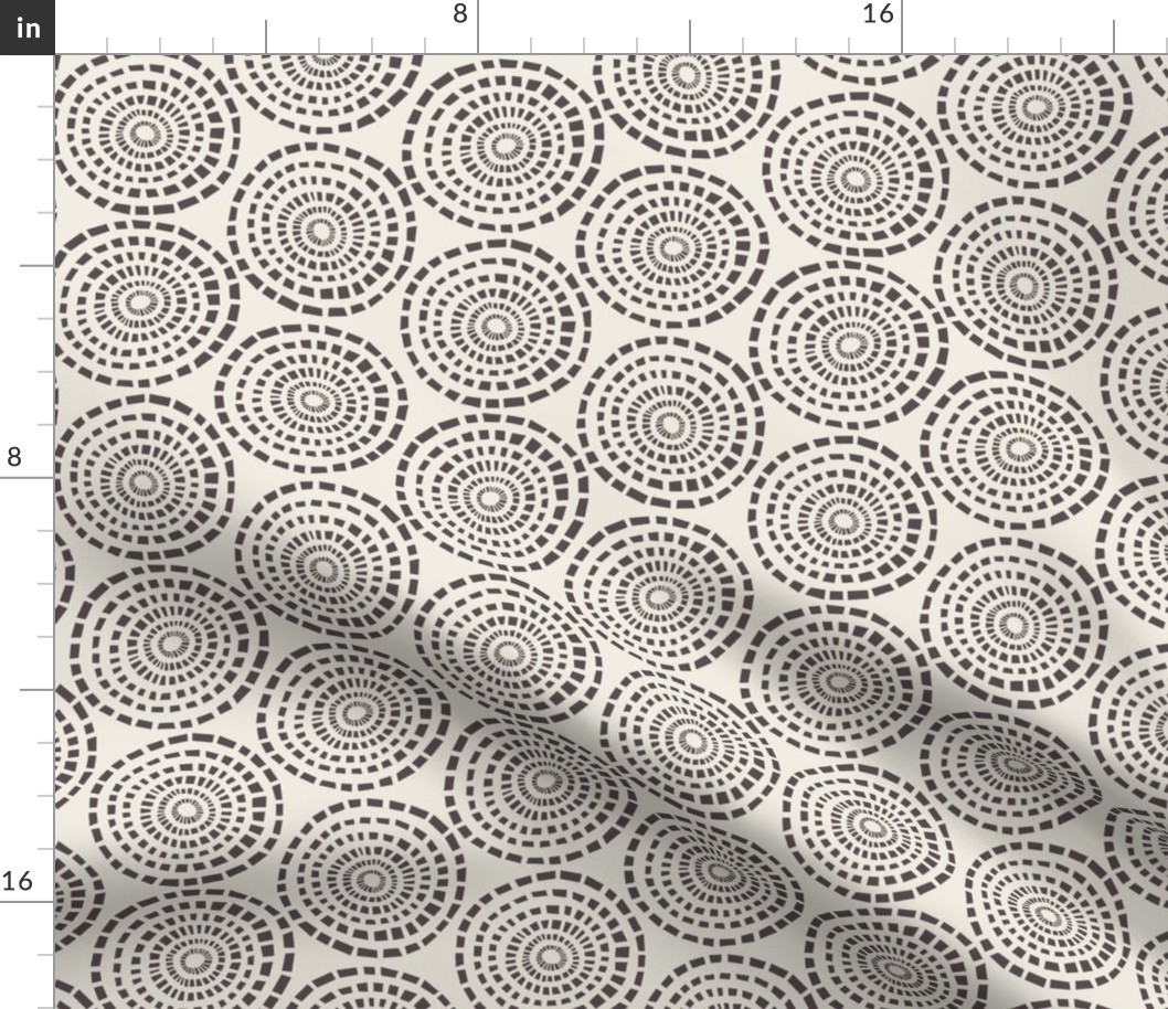 Mosaic Circles | Creamy White, Purple-Brown-Gray | Hand Drawn Geometric