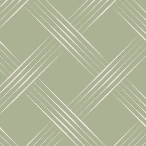 thin lined lattice _ creamy white_ light sage green _ geometric diagonal trellis weave stripe