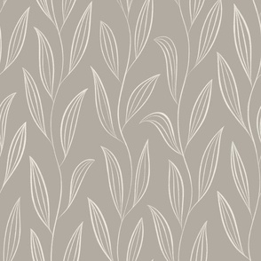 vines with leaves _ cloudy silver_ creamy white 02 _ hand drawn taupe botanical