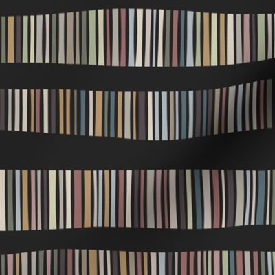 Wonky Striped Stripes | Muted Pretty Palette on Raisin Black | Geometric