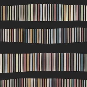 Wonky Striped Stripes | Muted Pretty Palette on Raisin Black | Geometric