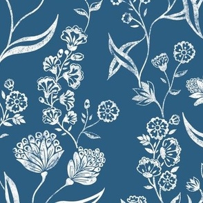 Ingrid Vintage Inspired  floral Heron Blue LARGE