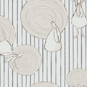 Rabbit Stripes and Circles in Soft Gray and Dusky Blue (LARGE) B23007R05C