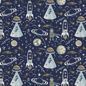 Out Of This World Toile - Midnight Blue Ether Gold Small 