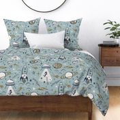 Out Of This World Toile - Dusty Blue Ivory Gold Jumbo 