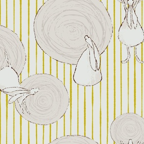 Rabbit Stripes and Circles in Soft Gray and Goldenrod (LARGE) B23007R08B