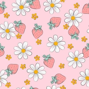 Retro strawberry daisy floral