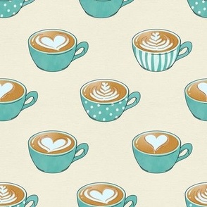 Latte Art in Cute Blue Coffee Mugs