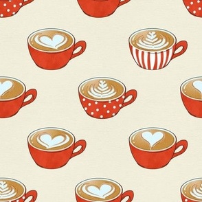 Latte Art in Cute Red Coffee Mugs