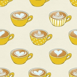 Latte Art in Cute Yellow Coffee Mugs